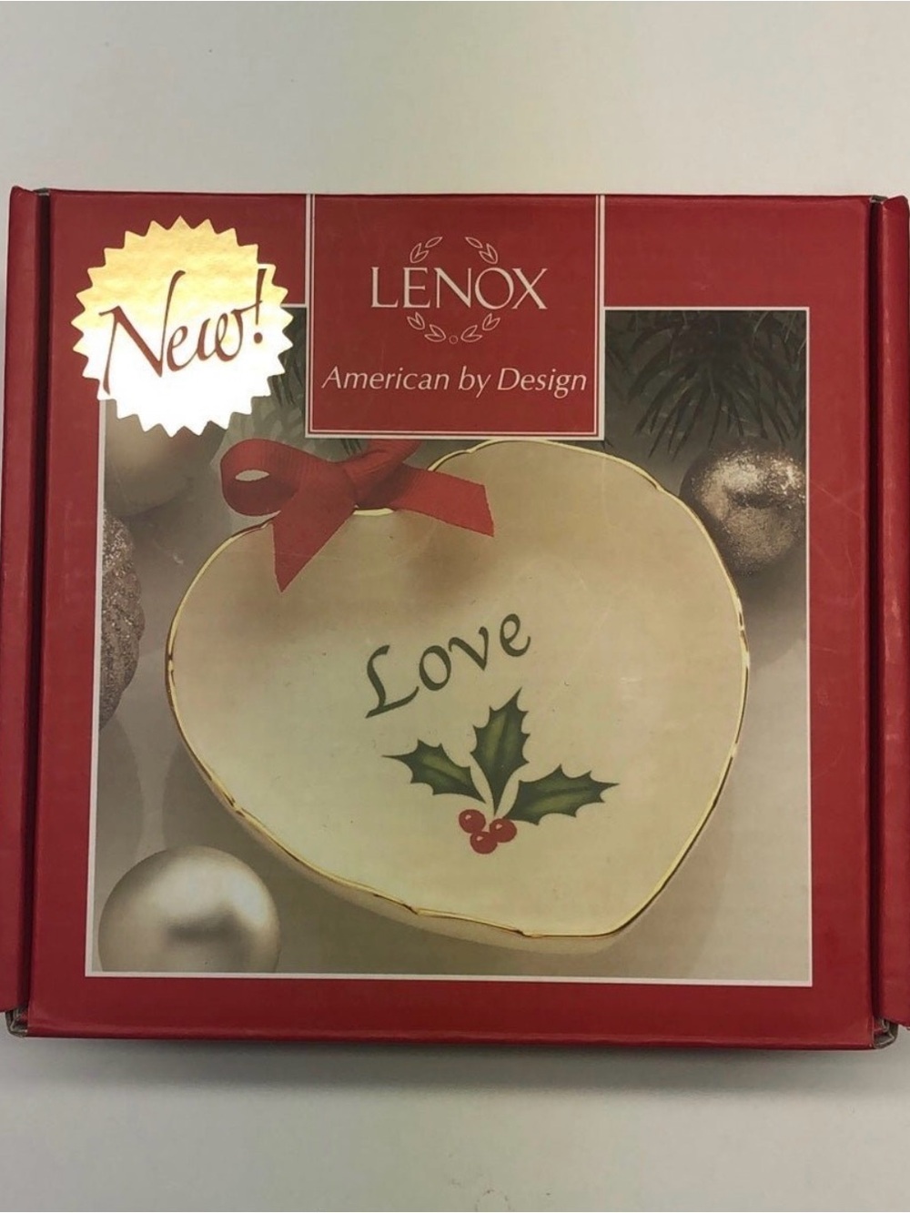 Lenox Cream and Red Holiday 'Love' Heart Trinket Dish